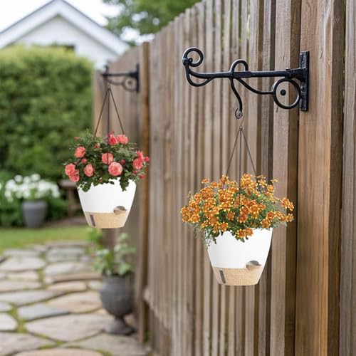 LEWESU Set of 2 Hanging Planters for Indoor Plants with Self Watering Includes Hanging Pots and 2 Types Plant Hangers, Outdoor Hanging Baskets Holder for Home Garden, 10 Inch Oyster White - color: Oyster White