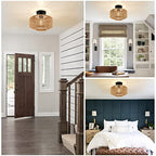 Boho Light Fixtures Ceiling Mount,Mini Rattan Chandelier Light Fixture with Dimmable LED Bulb,Hand Woven Ceiling Light Fixtures Flush Mount for Hallway Bedroom Kitchen Entryway Living Room - color: B-brown