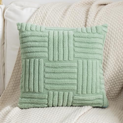 Plush Knitted Throw Pillow Covers, Decorative Cushion Cases for Sofa and Bed, Cozy Texture for Home - color: Green Woven Plush Pillowcase