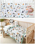 Little Jump Dinosaur Muslin Blanket Baby Quilt - Silky Soft and Breathable Crib Blanket for Daycare - Large 47" x 47" - 2 Layers Toddler Summer Blankets for Boys (Dinosaur)