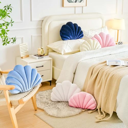 Lfsaaj Cream Seashell Throw Pillows, Shell Shaped Throw Pillows, 13 Inch Soft Velvet Home Decorative Pillow Plush Cushion for Bed Couch Living Sofa Room Decor Accent Throw Pillow - color: Velvet-cream, size: Small-13Inch