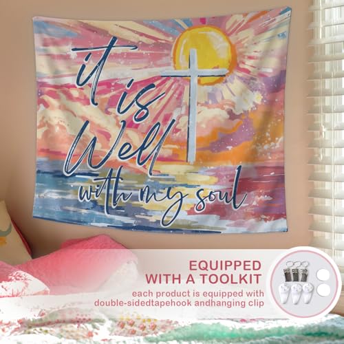 Lacama Christian Tapestry, Cute It is Well with my Soul Bible Tapestry Decor for Bedroom College Dorm Apartment, College Dorm Decor,Christian Gifts for Women, 50x60 Inches - color: it is well with my soul