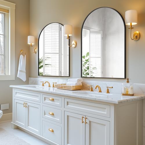 Arched Bathroom Mirror for Wall, 40" x 28" Black Metal Frame Vanity Mirror, HD Glass Over Sink for Bathroom, Entryway, Bedroom - color: Matte Black, size: 40"L x 28"W