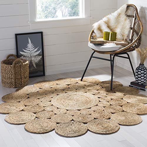 SAFAVIEH Natural Fiber Collection Area Rug - 4' Round, Natural, Handmade Boho Charm Farmhouse Jute, Ideal for High Traffic Areas in Living Room, Bedroom (NF363A) - color: Natural, size: 4' (Round)