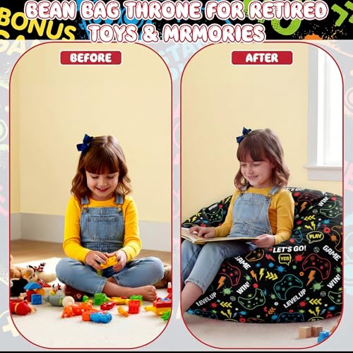 Boao Stuffed Animal Storage Bean Bag Chair Cover (No Filler) Washable Canvas Beanbag Chair Bean Bag Cover with Zipper for Organizing Plush Toys or Textile, Sack Beanbag(1 Pc, Game, 27 Inches) - color: Game, size: 27 Inches