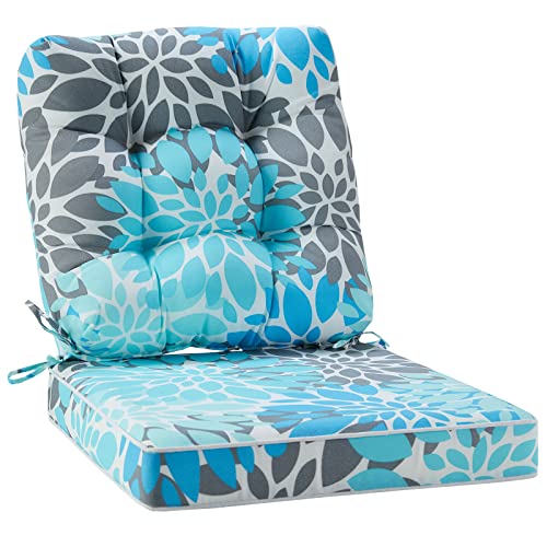 JMGBird Outdoor Chair Cushions Set - 19"x19" Deep Seat & Back Cushions, Water-Resistant Tufted Pillows for Patio Furniture - color: Light Blue With White, size: 19"×19"