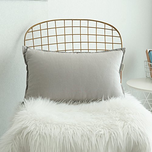 Jeanerlor Cotton Linen Square Decorative Throw Pillow Case Cushion Cover with Twin Needles Stitch on Edge, 12"x20"(30 x 50cm), 2 Pcs, Silver Grey - color: Silver Grey, size: 20" x 12" (Pack of 2)