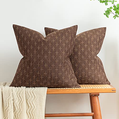 MIULEE Pack of 2 Decorative Vintage Burlap Linen Brown Throw Pillow Covers Modern Farmhouse Pillowcase Rustic Woven Textured Cushion Cover for Sofa Couch Bed 16x16 Inch Dark Coffee - color: Dark Coffee, size: 16" x 16" (Pack of 2)