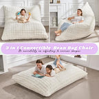 Hobestluk 3 in 1 Bean Bag Chair Giant Bean Bag Chairs for Adults with Bubble Cover Convertible Bean Bag Floor Cushion with Machine Washable Cover for Living Room (Bubble White) - color: Eider White