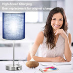 Set of 2 Touch Control Table Lamps with 2 USB & AC Outlet, 3-Way Dimmable Bedside Nightstand Lamps for Bedroom Living Room Nursery, 800 Lumens 5000K Daylight Bulbs Included - color: (2 Pack)Navy & Brushed Nickel(Base)-5000K Bulbs Included