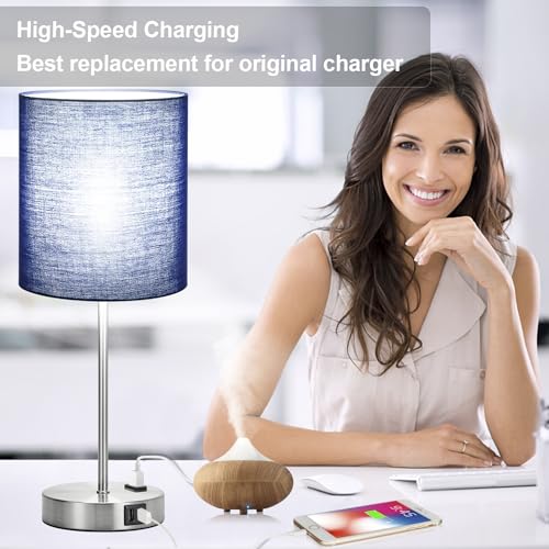 Set of 2 Touch Control Table Lamps with 2 USB & AC Outlet, 3-Way Dimmable Bedside Nightstand Lamps for Bedroom Living Room Nursery, 800 Lumens 5000K Daylight Bulbs Included - color: (2 Pack)Navy & Brushed Nickel(Base)-5000K Bulbs Included