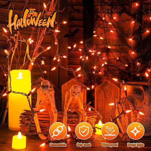 YOUNGAR Orange Halloween Lights, Clear Christmas Lights Outdoor,13FT 50 Approved Christmas String Light with Brown Wire,Incandescent Mini Light Plug in for Indoor Tree Patio Garden Xmas Decor - color: Orange, Brown Wire, size: 50 Count 1Pack