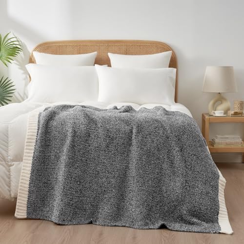Snuggle Sac Heather Black Throw Blanket for Couch, Reversible Super Soft Micorfiber Blankets Dupes Warm Cozy Knit Fuzzy Plush Throws for Sofa, Bed, Heather Black, 50x60 inches - color: Heather Black, size: Throw(50"x60")