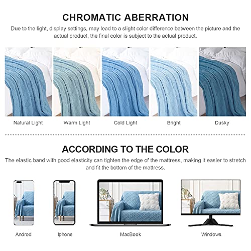 BOURINA Blue Throw Blanket 50 x90 Inches Throw Textured Solid Soft Sofa Throw Bed Runner Couch Cover Knitted Decorative Blanket Bed Runner - color: Blue, size: 50"x90"