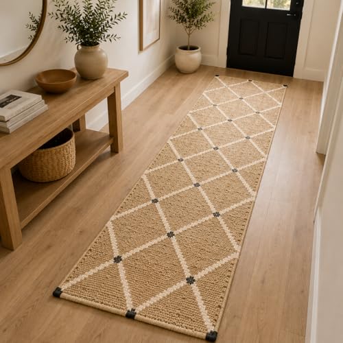 Jute Runner Rug 2.5'x8, Hand Woven Area Rug - Handcrafted Premium Geometric Design, Indoor Natural Fiber Hallway Jute Rug - Rustic Farmhouse Carpet for Kitchen, Entryway, Hallway, Bedroom - Natural - size: 2.5' x 8' (﻿Rectangular)