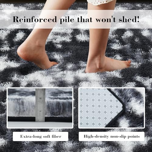 Fluffy Rug Shag Area Rug, Mottling Black 2x4 Area Rugs for Bedroom, Small Bedside Rug, Soft Fluffy Shag Entryway Throw Rugs for Living Room Bedroom Room Home Decor - color: Mottling Black, size: 2' x 4' (Rectangular)