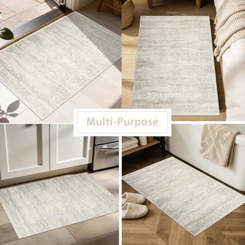 Srugn Washable Rugs 2x3 Entryway Area Rugs for Kitchen,Living Room,Bedroom- Small Low Pile Non Slip Throw Rugs for Enterway Bathroom,Vintage Indoor Door Mat for Farmhouse Home Office Decor - color: Beige-ivory-cream-brown-camel, size: 2' x 3' (Rectangular