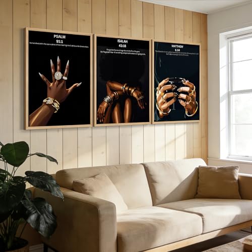Framed Set of 3 Black Christian Girl camvas Wall Art Bible Verse Scripture Picture Prints Faith Inspirational Painting Poster Wall Decor for Living Room Bedroom Prayer Room Solid Wood 12x16 Inches - color: Bible Framed, size: 12"L x 16"W