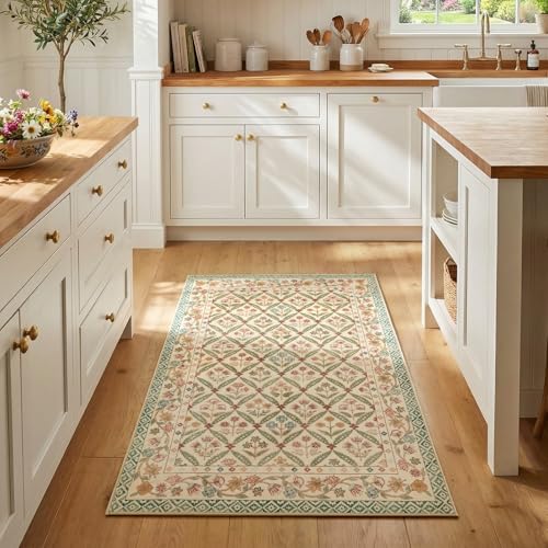 jinchan Haden Accent Rug 3x5 Vintage Floral Washable Rug for Bedside Entryway Soft Non-Slip Low Pile Small Carpet for Girls Dorm Small Living Room Cottage Indoor Decor Teal Blue - color: Teal Blue, size: 3' x 5' (Rectangular)