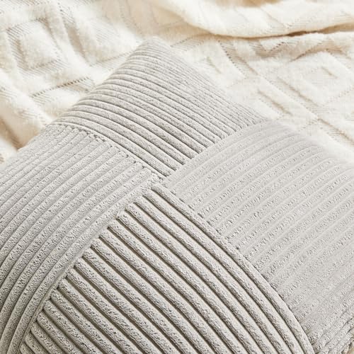 Fancy Homi 2 Packs Neutral Grey Samll Decorative Throw Pillow Covers 12x12 Inch with for Couch Bed Sofa, Rustic Farmhouse Boho Home Decor, Soft Corss Patchwork Corduroy Square Cushion Case 30x30 cm - color: Neutral Grey, size: 12" x 12" (Pack of 2)