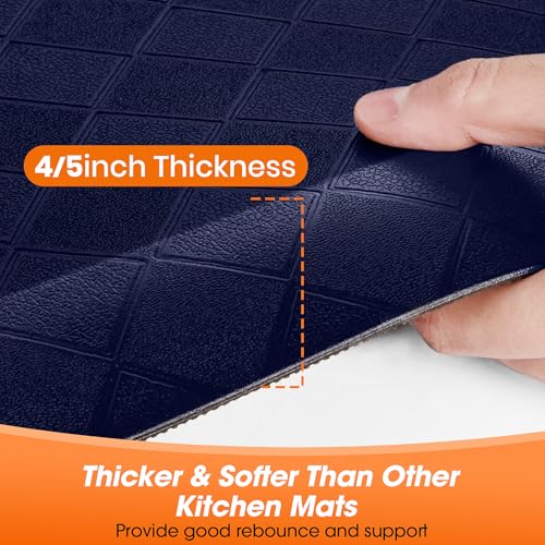 4/5 Inch Extra Thick Kitchen Mats for Floor,Non Slip Anti Fatigue Kitchen Rugs,Waterproof Stain Resistant Sink Mat,Cushioned Standing and Comfort Mats for Office (17"x60" Blue) - color: Blue, size: 60"L x 17"W x 0.8"Th