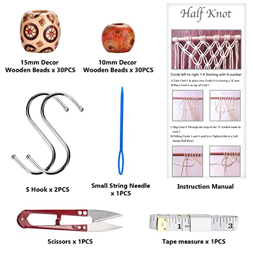 Hdviai 121Pcs Macrame Kit, Macrame Supplies 3mm x 109Yards Macrame Cord for Macrame Kits for Adults Beginners, with Accessories Like 100Pcs Beads and 10Pcs Wooden Rings for Macrame Plant Hanger Kit - size: 3MM x 109Yards Kit