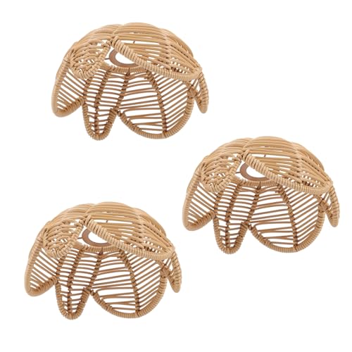 Boho Rattan Lamp Shade, Shuwea 3Pack Lotus Flower Shaped Wicker Woven Lampshades, Replacement Light Covers for Pendant Lights Ceiling Lights Table Lamps Floor Lamps Wall Sconces