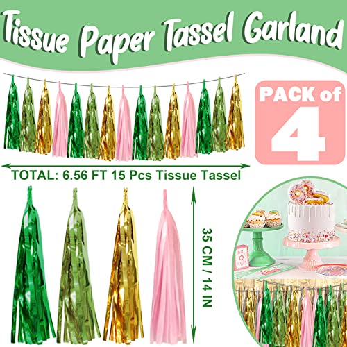 4P Sage-Green Pink-Gold Foil Fringe Metallic Tassel Garland, Tassels Banner Streamers for Parade Floats, Bachelorette, Wedding, Birthday, Halloween, Christmas, Bridal/Baby Shower Party Decorations - color: Green Light Green Gold Pink