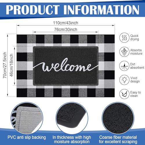 Geelin 2 Pcs 30'' x 18'' Doormat 43'' x 27.5'' Black and White Layered Rug for Front Door Mat Outside Entrance Welcome Door Mats for Indoor Outdoor Entryway Porch Decor(Welcome) - style: Welcome