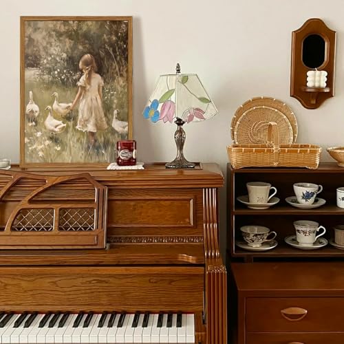 Framed Vintage Wall Art, Rustic Cute Girl with Duck Pictures Wall Decor, Farmhouse Cottagecore Paintings Country Nature Animal Canvas Prints for Living Room Bedroom Home 12x16 inch - color: Girl and Geese, size: 16"L x 12"W