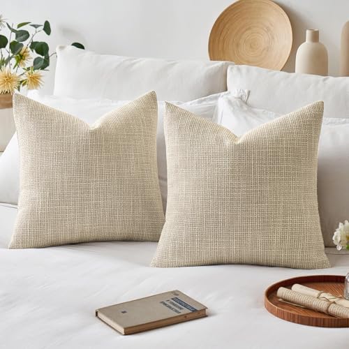 MIULEE Burlap Linen Throw Pillow Covers 20x20 Inch Set of 2 Beige Farmhouse Decorative Pillows Modern Pillowcases Soft Accent Cushion Covers for Outdoor Couch Sofa Bedroom Livingroom Home Decor - color: Beige, size: 20" x 20" (Pack of 2)