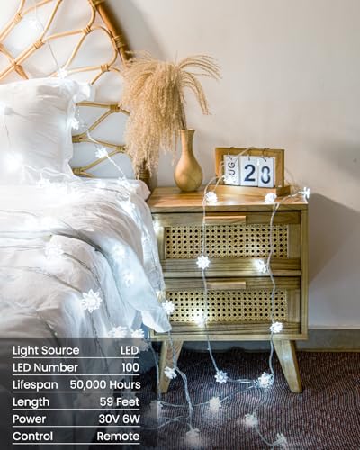 Flower String Lights 59 Ft 100 LED Fairy Lights Plug in with Remote Timer Connectable Twinkle Lights for Bedroom Wedding Patio Classroom Dorm Kids Room Indoor Outdoor Decor, Cool White - color: Cool White