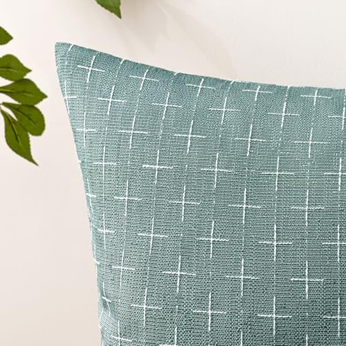 MIULEE Pack of 2 Decorative Burlap Linen Spring Throw Pillow Covers Modern Farmhouse Vintage Pillowcase Rustic Woven Textured Cushion Cover for Sofa Couch Bed 18x18 Inch Azure - color: Azure, size: 18" x 18" (Pack of 2)