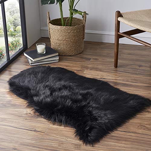 Faux Fur Rug Sofa Chairs Cover, Black Small Rug for Bedroom, 2X3 Shaggy Furry Rugs for Kids Room, Shag Fluffy Rugs for Nursery Room, Soft Fuzzy Plush Carpet, Cute Floor Dorm Decor - color: Black, size: 2' x 3' (Sheepskin)