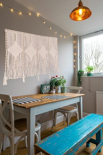 kiido Large Macrame Wall Hanging 47"×33" Boho Tapestry Woven Wall Decor- Cotton Tassel Macrame Curtain Beige Chic Bohemian Wall Art for Home Living Room Bedroom Dorm Wedding (Includes Hanging Rod)
