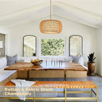 18" Rattan Farmhouse Chandeliers for Dining Room,3-Light Hand-Woven Rattan Chandelier,Fabric Shade Boho Chandelier Pendant Light fixture Drum Chandelier Hanging Lights for Bedroom Kitchen Island - color: 18"-Natural-Chain