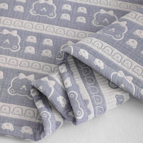 NTBAY 3 Layer Oversized Muslin Cotton Toddler Blanket, Jacquard Reversible Nursery Bed Blanket, Super Soft and Thermal for All Seasons, Baby Gift, 45"x60", Blue Bear - color: Blue Bear, size: 45x60 Inch (Pack of 1)