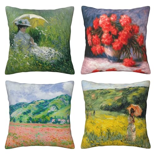 Monet Throw Pillow Covers 18 X 18 Inch Set of 4 Decorative Cushion Cover Home Decor for Sofa Chair Couch Bedroom Living Room - color: Monet