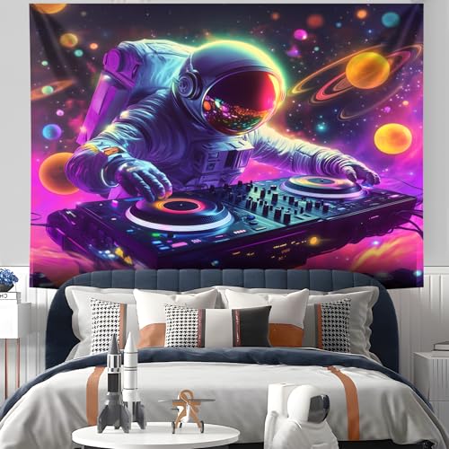 NYZE Astronaut Space Tapestry for Bedroom, Music Wall Tapestry, Party Decor Glow in the Dark Room Decor Tapestries, Cool Galaxy Planet Wall Hanging, Wall Hanging for Room Dorm 90in×70in - color: Astronaut H, size: 90"L x 70"W