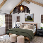 Farmhouse Chandelier Light Fixture, 1-Light Rattan Boho Chandeliers for Dining Room, Hand Woven Pendant Light with Linen Shade, Rustic Hanging Lighting for Kitchen Island, Bedroom