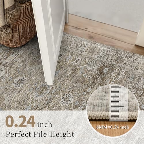 2x8 Runner Rug Grey Brown Vintage Washable Runner Rugs for Hallway Kitchen Low Pile Non-Slip Retro Distressed Accent Throw Carpet for Entryway Bathroom Bedroom Antique/Moss - color: Brown Grey, size: 2'*8'(Runner)