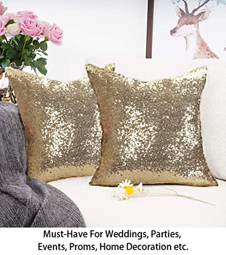 ShinyBeauty Gold Pillow Covers Decorative Throw Pillow Sofa Pillow Covers 20x20-Inches 2 Packs Sequin Pillow Cases Champagne Small Gold Pillows Cover for Home, Couch,Party Decorations - color: Champagne Gold, size: 20" x 20" (Pack of 2)