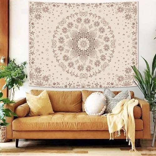 Fowocu Boho Floral Mandala Tapestry Wall Hanging Bohemian Flower Medallion Tapestry Aesthetic Beige Brown Hippie Indian Small Tapestries for Bedroom Living Room Dorm Decor 60 x 44 Inch - color: Brown, size: 60"L x 44"W