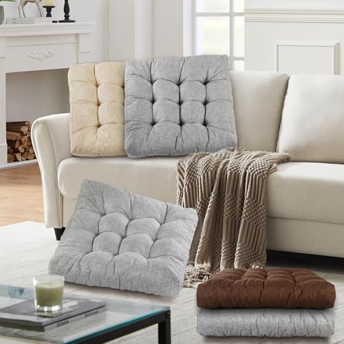 Meditation Floor Cushions, Thickened Floor Pillow for Adults, Large Square Pillows Seat Cushion for Tatami Living Room Yoga, Memory Sponge Block Added, 22x22 Inch, Grey