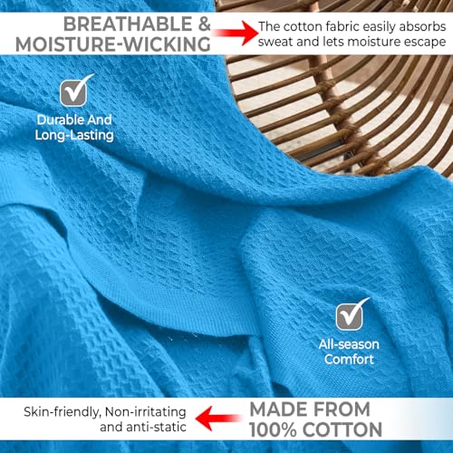 100% Cotton Blankets for Bed - Waffle Weave Blankets for Summer, Lightweight and Breathable Soft Woven Blanket for Spring (Aqua, Throw (50" x 60")) - color: Aqua, size: Throw (50" x 60")