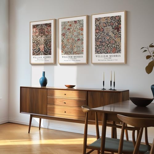 Framed Vintage William Morris Canvas Wall Art Set of 3, Large Retro Floral Artwork Prints, Rustic Farmhouse Botanical Aesthetic Wall Decor for Living Room, Bedroom, Hallway, Office, Total Size 30x60 - color: Botanical, size: 20"W x 30" H x 3Pcs
