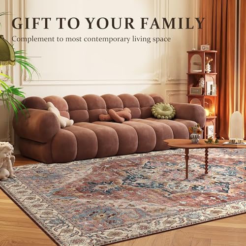 Boho Area Rug 6x9 Washable Large Vintage Rug for Living Room Bedroom Office Kitchen Entrance Dining Room Non Slip Soft Low-Pile Farmhouse, Brickred/Multi - color: Brickred & Multi, size: 6' x 9' (Rectangular)