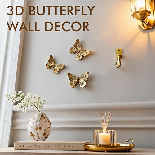 GUSFREUD 3D Butterfly Wall Decor Set – Resin Wall Decorations for Living Room, Bedroom, Garden, Yard, Outdoor and Gallery Walls - Antique Copper - Set of 3 - color: copper