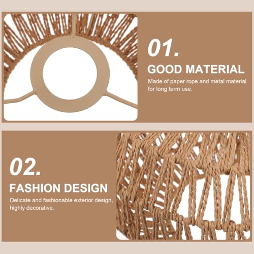 GALPADA 11.8 Inch Boho Woven Light Shade, Rattan Style Paper Rope Pendant Light Cover, Round Wicker Lamp Shade Replacement for Ceiling Hanging Fixtures