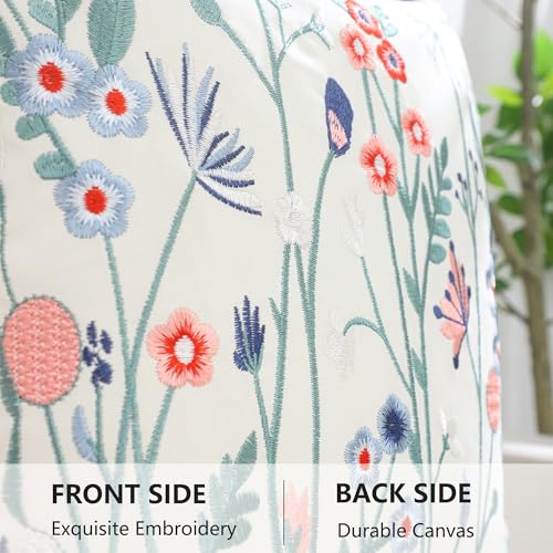 LUOYEHK Embroidered Throw Pillow Covers 18x18 Inch Set of 2 Blue and Pink Flowers Decorative Pillow Covers Spring Summer Flora Pillowcase Cushion Cover for Couch Sofa Bed Home Decor - color: Pink Blue Flower